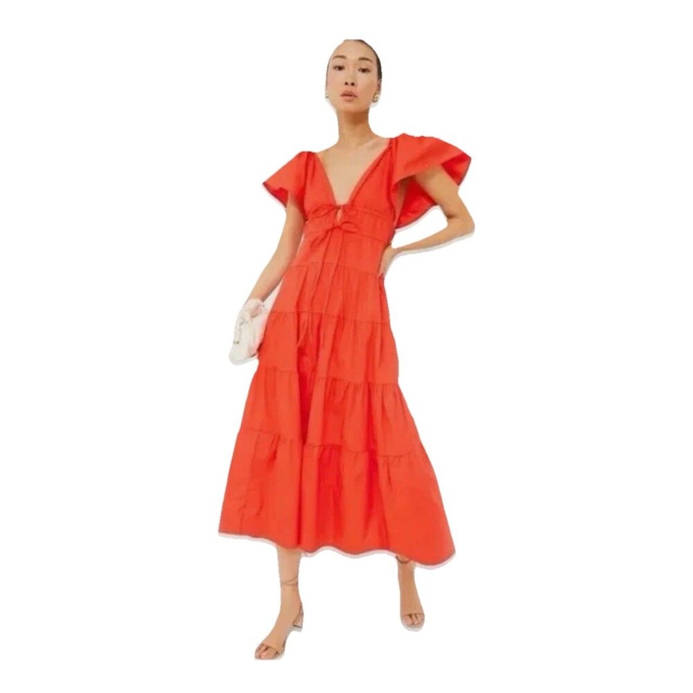 Tuckernuck  O.P.T. One Pretty Time Fallen Dress L Large Orange Summer Midi Vacay